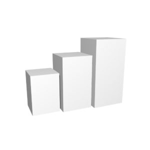 Podiegruppe kvadratisk. Produktpodier i forskellige højder. 45x45 cm.